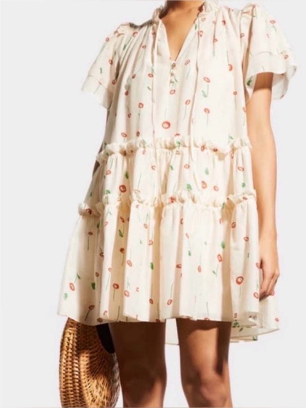 Hunter Bell Merritt Floral Tiered Mini Dress Silk Cotton Size L NWT - Picture 2 of 15